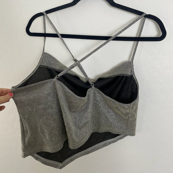 ⭐Curve Draped Crisscross Asymmetrical Trendy Chic Party Crop Shimmer Glitter Top - Picture 6 of 7